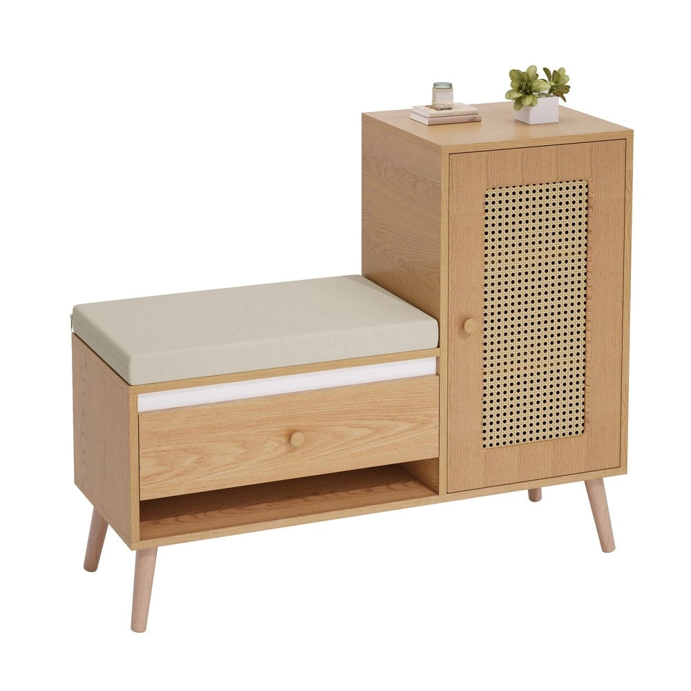 Panca Scarpiera con Cuscino, Cassetti e Ante in Rattan ¨C MINIMAL ¨C Ingresso Salvaspazio