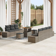 Set di divani da giardino  10 pezzi con cuscini Grigio Polyrattan Acacia