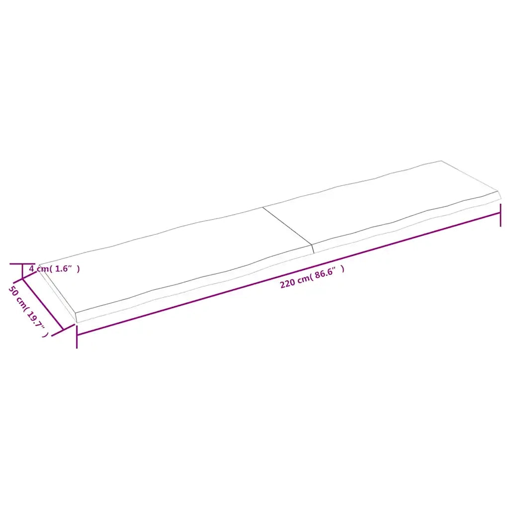 Piano Tavolo Marrone Scuro 220x50x(2-4)cm Rovere Non Trattato 364054