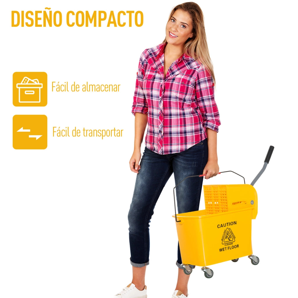 Secchio per Lavare Pavimenti 20L con Ruote e Scolapiatti ¨C zephmum ¨C 60x27x70,5 cm Giallo