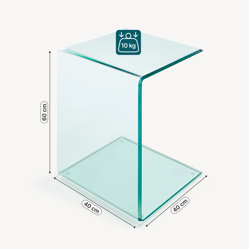 Tavolino Laterale Trölmapilu a Forma di C in Vetro 60 x 40 x 40 cm - Trasparente [en.casa]