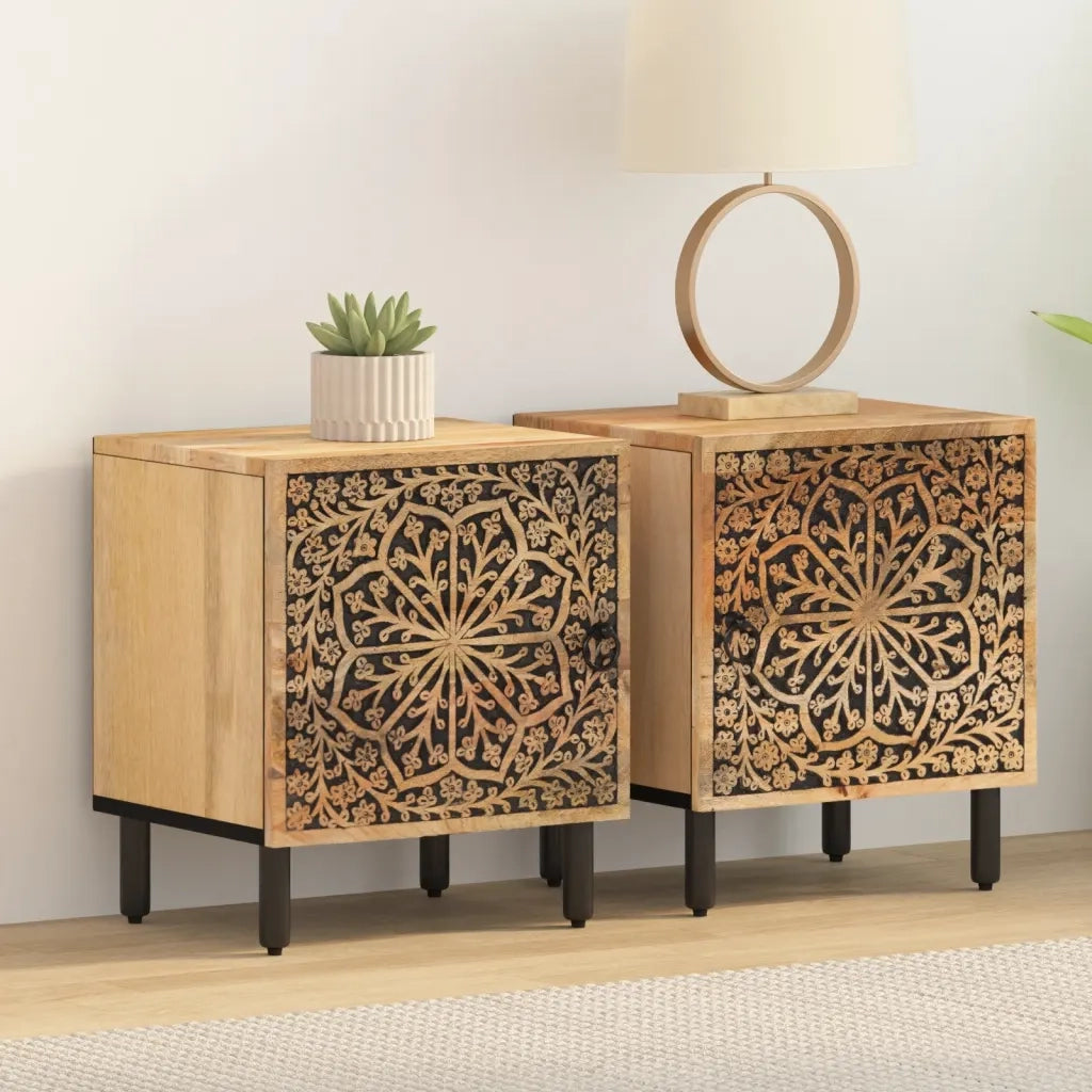 Comodini 2pz-Set di 2 Tavolino da notte 40x33x46 cm in Legno Massello di Mango 877397