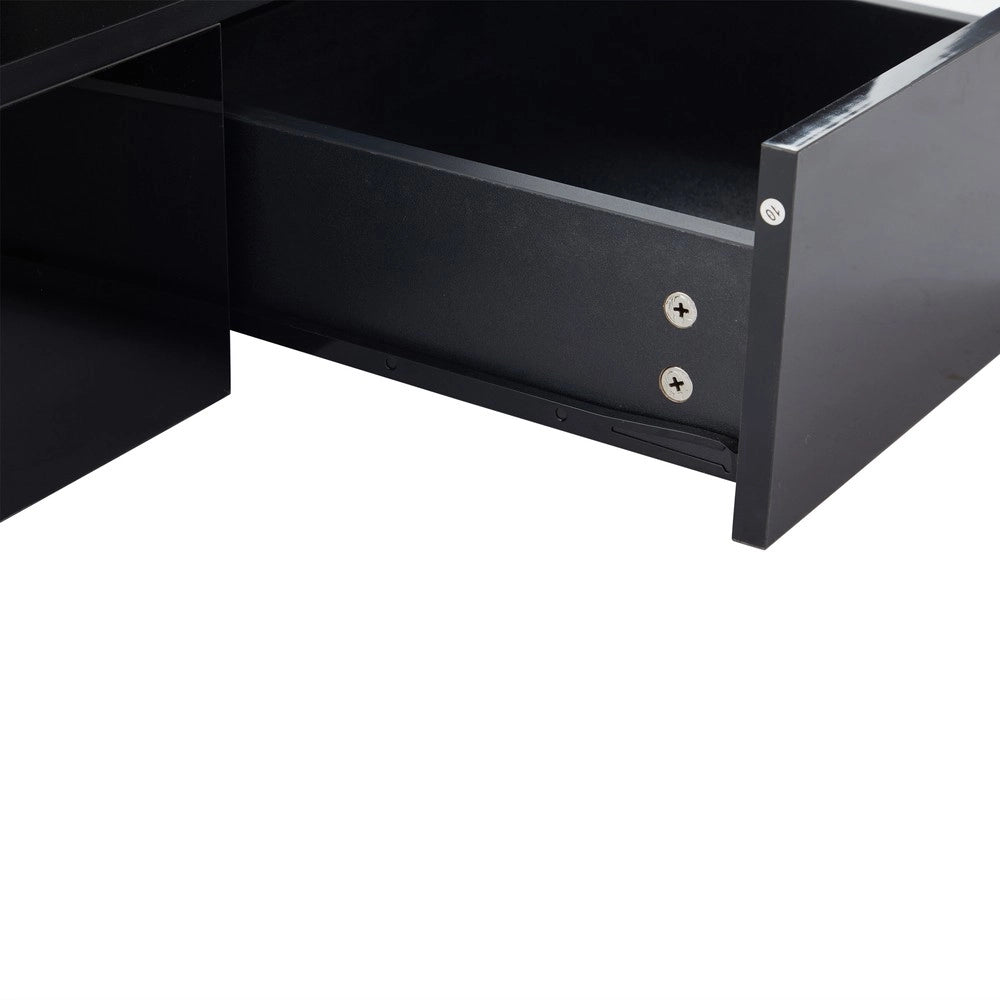 Tavolino da Caff¨¨ con LED 16 Colori e Cassetto ¨C MINIMAL ¨C Nero Lucido, Rettangolare, 2 Livelli