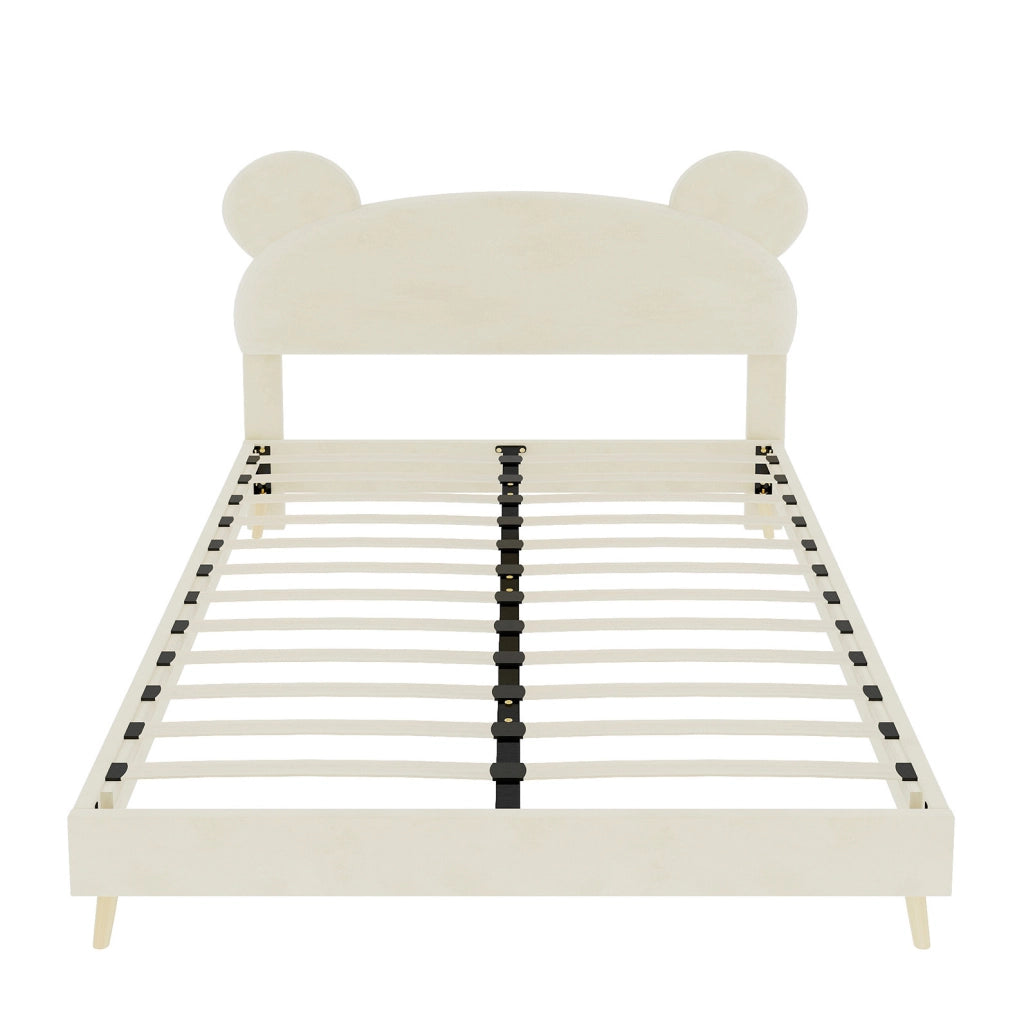 Letto per bambini 140x200 cm in tessuto e metallo beige con testiera e materasso -