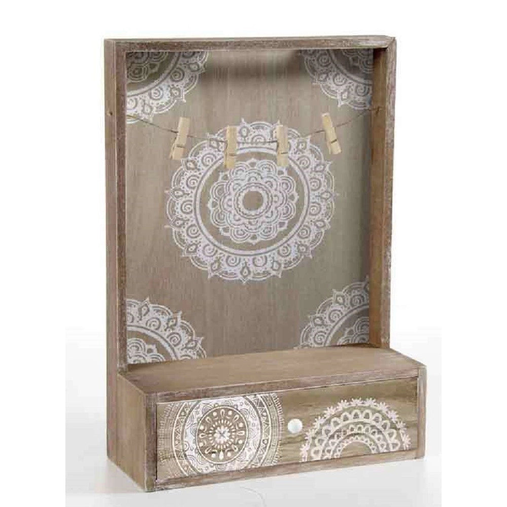 Trade Shop - Portalettere Con Cassetto Appendino Legno 25x35x10cm Decoro Indian Shabby 738388 -