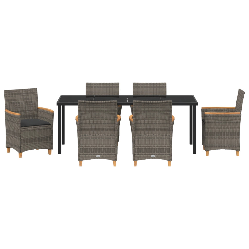 Set da Pranzo da Giardino da 7 Pezzi con Cuscini Grigio in Rattan PE