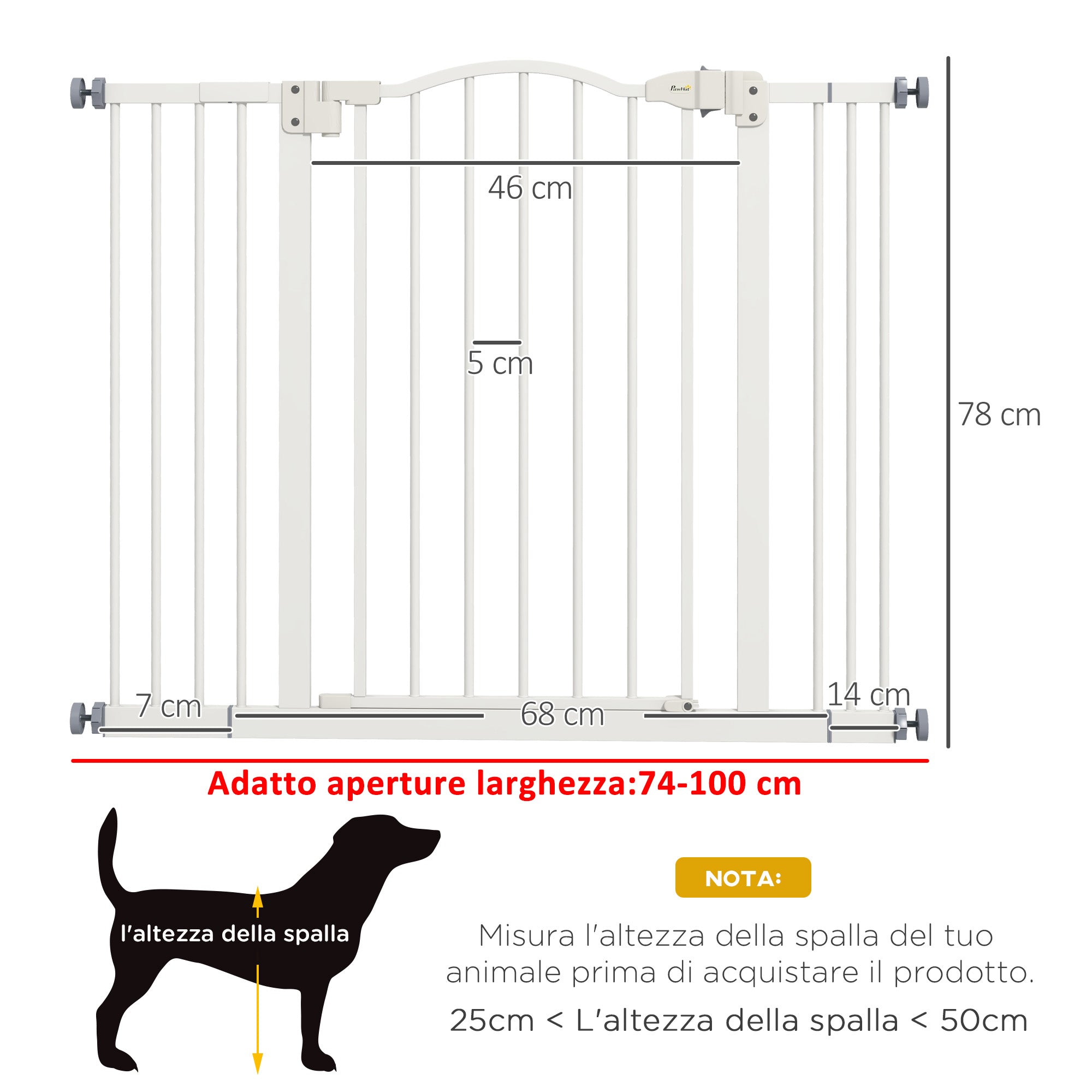 Cancellino per Cani Estensibile 74-100x78 cm in Metallo Bianco