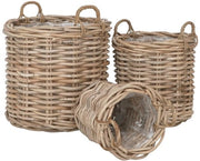 Set di 3 contenitori di stoccaggio - Organizzazione dei contenitori - Scatole tessili - Rattan naturale - Ø62cm x 53 cm