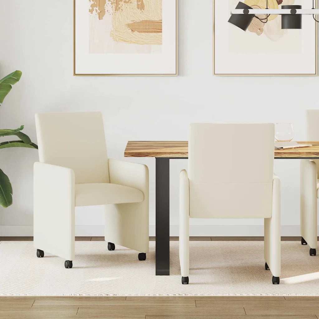Sedie da Pranzo con Ruote con ruote 2 pcs Crema 57 x 66 x 94 cm
