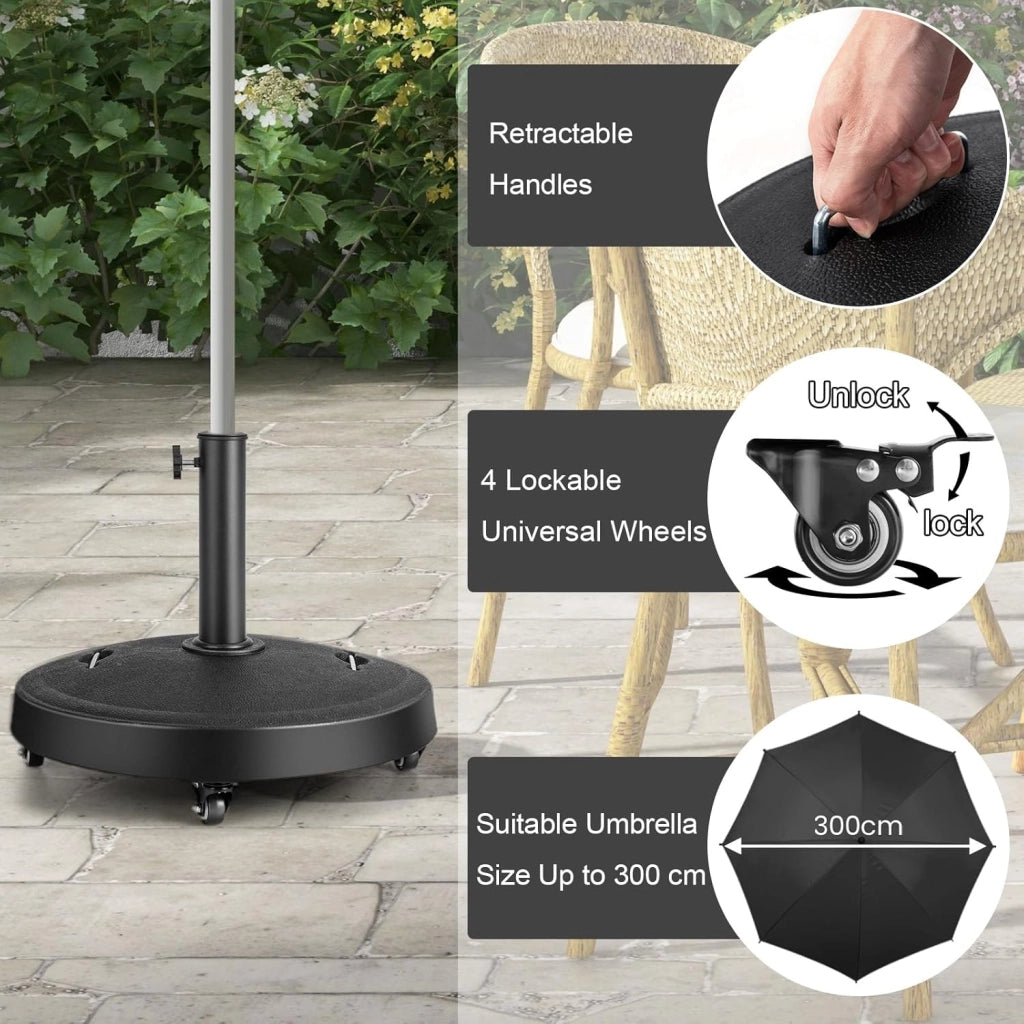 Supporto per ombrellone con Ruote, Supporto per ombrelloni da 38 mm/48 mm, Base per ombrellone Mobile, φ 52 x 41,5 cm (H), per Giardino, terrazza, Cortile