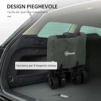 Carrello da Giardino da 95L Pieghevole con Pannello Apribile, in Acciaio e Poliestere, 125x48x78-102 cm, Verde