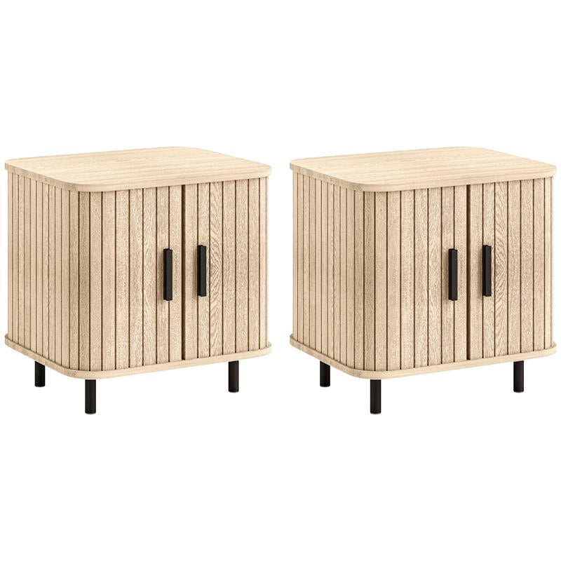 SET 2 COMODINI IN STILE NORDICO CON RIPIANO A 2 LIVELLI IN LEGNO E ACCIAIO 48X40X48 CM NERO E ROVERE