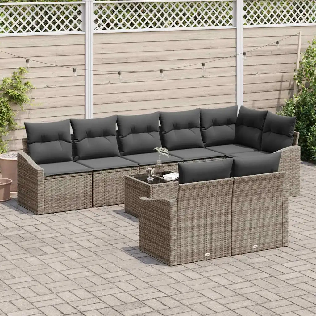 Set di divani con cuscino 9 pcs Grigio polyrattan
