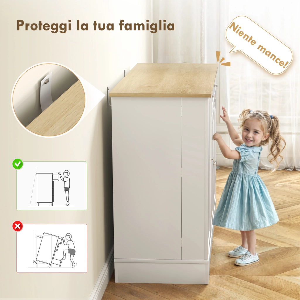 Credenza Moderna 105x40x83 cm Mobile Buffet con Cassetto e Armadietti in MDF Bianco
