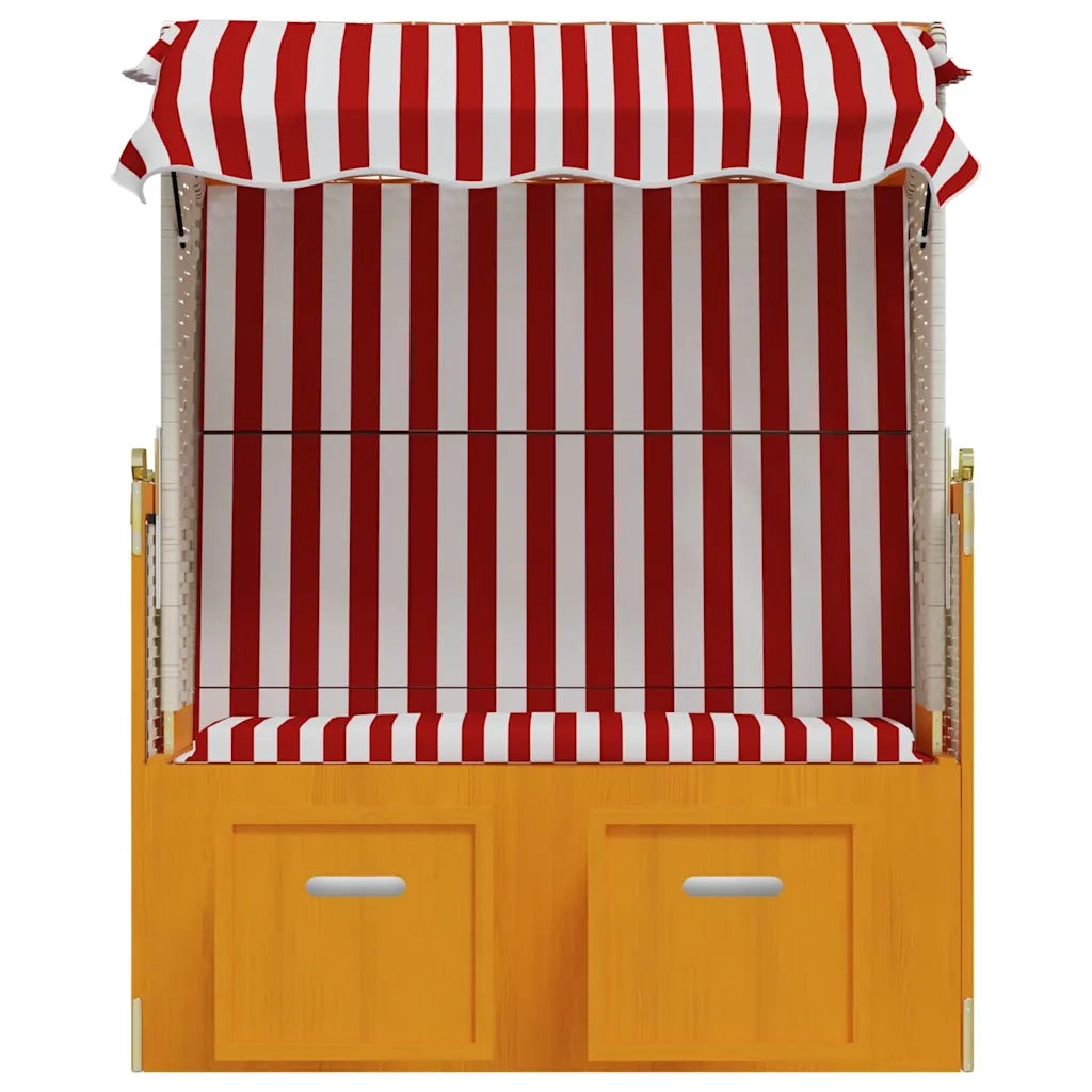 Strandkorb con Tettoia Polyrattan e Legno Massello Rosso Bianco CFW6754368