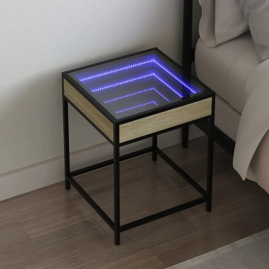 Comodino | Armadio da Notte | Mobiletto da notte con LED Infinity Rovere Sonoma 40x40x51 cm