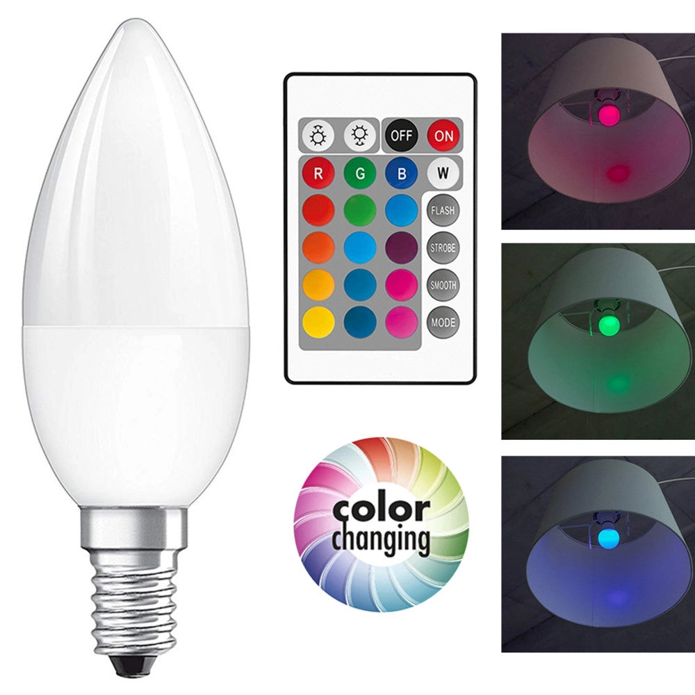Trade Shop - Lampadina Led Rgb Bulbo E14 Da 4,5w 2700k 250 Lumen Cambio Colore E Telecomando -