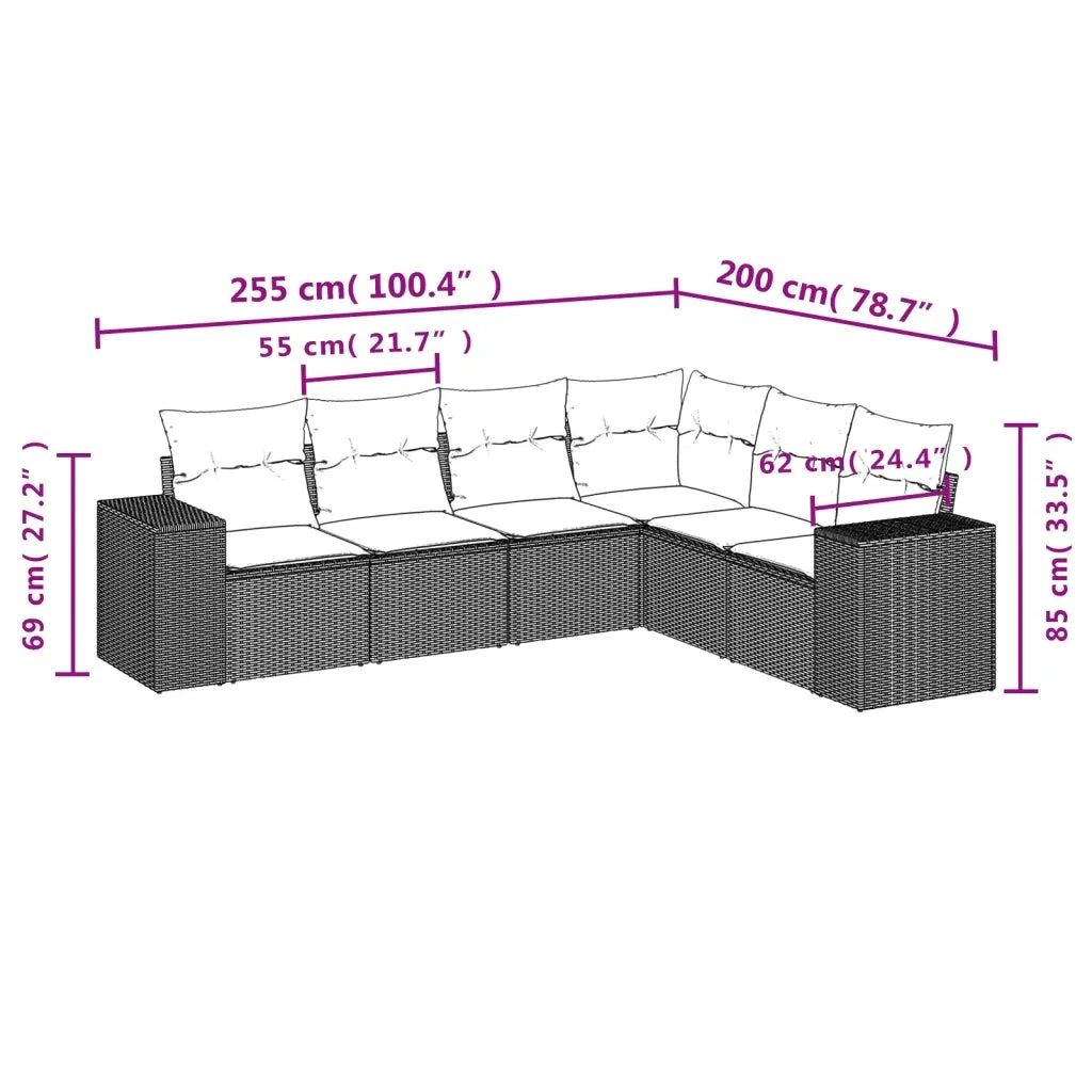 Set Divano da Giardino 6 pz con Cuscini Beige in Polyrattan 3222607
