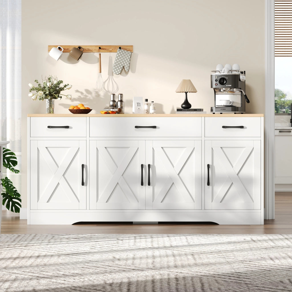 Credenza bianca in MDF con 3 cassetti e 4 ante