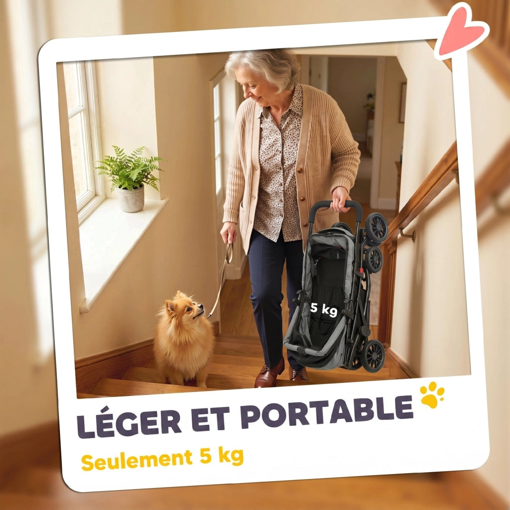 Carrello Trasporto Cane Pieghevole ¨C Zephmum ¨C Grigio 73x50x96cm