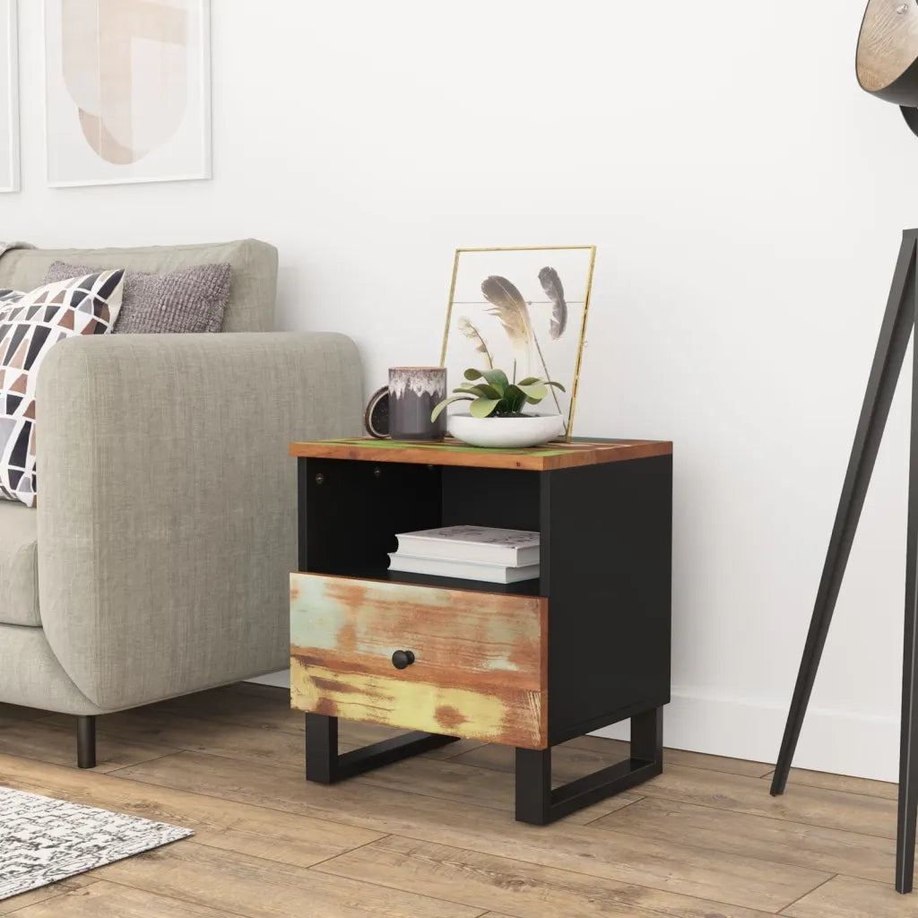 Comodino in Legno Massello di Recupero e Legno Multistrato cod mxl 30181