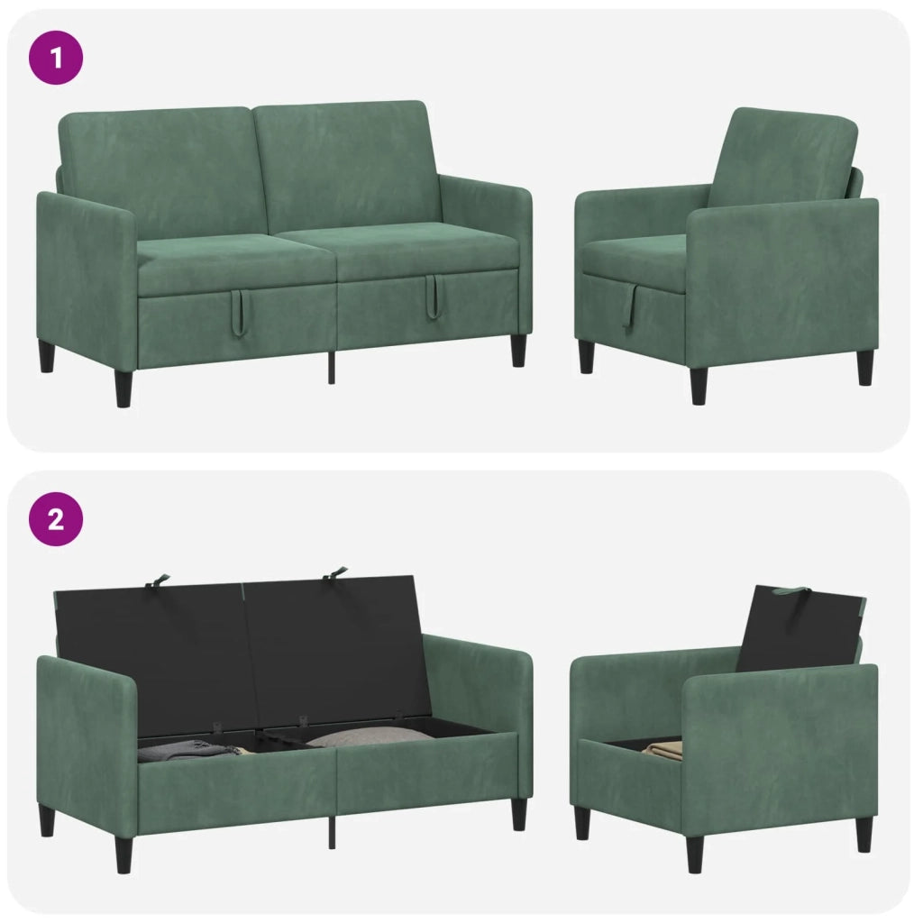 Set di Divani con Storage 2 pz Verde Mare Poliestere 3429201