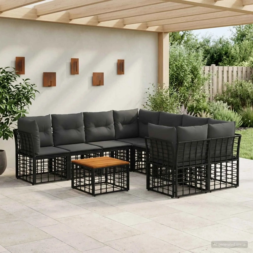 Set di divani da esterno 9 pz Nero e Grigio scuro polyrattan 3437419