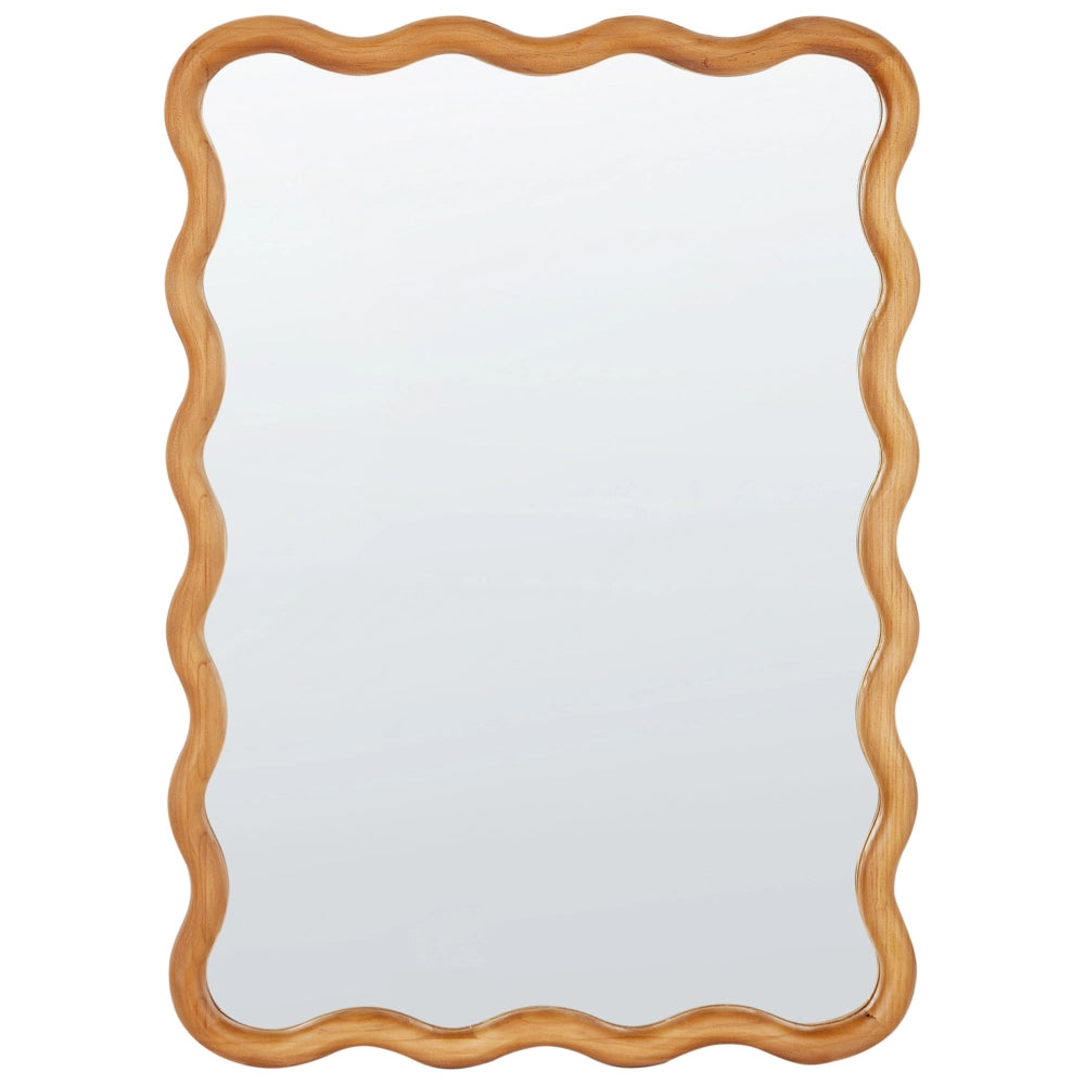 Specchio da parete in legno chiaro con cornice di pino e vetro 50 x 72 cm, pezzo decorativo irregolare montato a parete, stile moderno