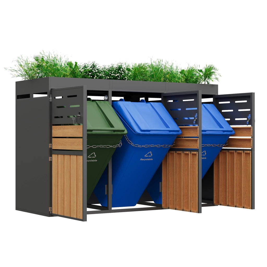 Armadio da Esterno con Fioriera ¨C MINIMAL ¨C Acciaio Zincato, 3 Vani, Lamelle