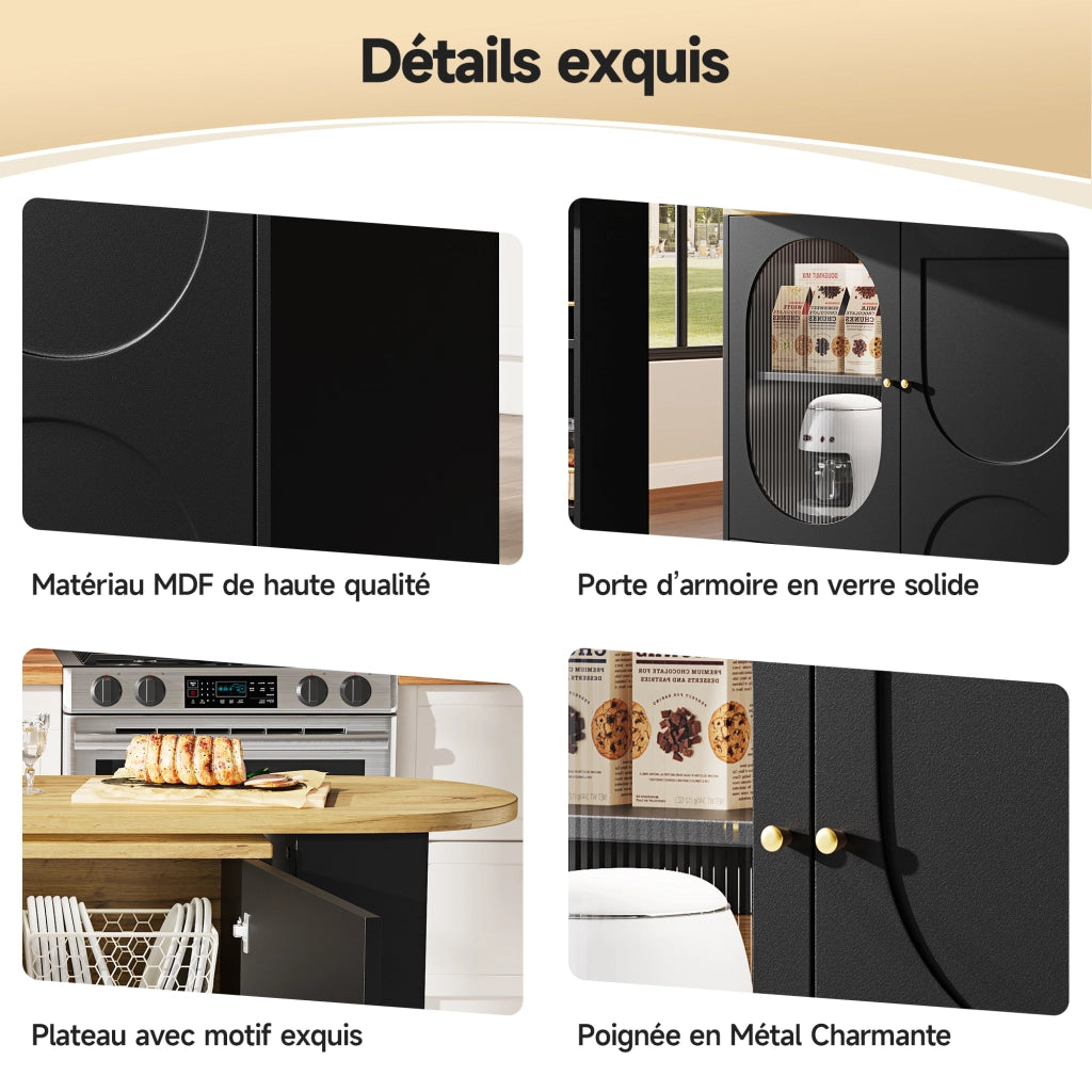 Carrello da Cucina con 3 Ante; Tavolo Girevole a 360° e Portasciugamani; MDF e Metallo; 138 x 39 x 105 cm