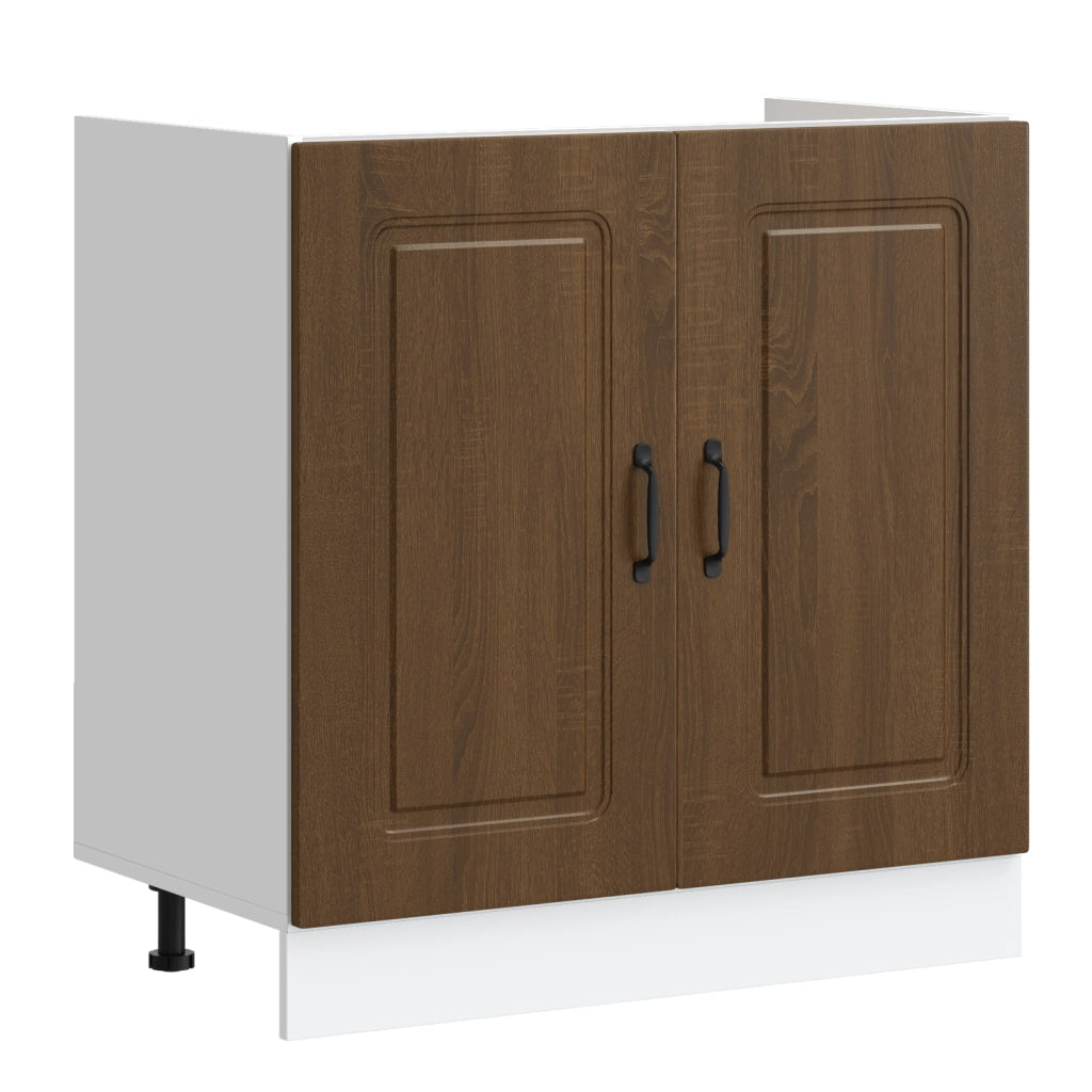 Mobile da Cucina  "Kalmar" con Doppio Lavello in Rovere Marrone in Legno Ingegnerizzato