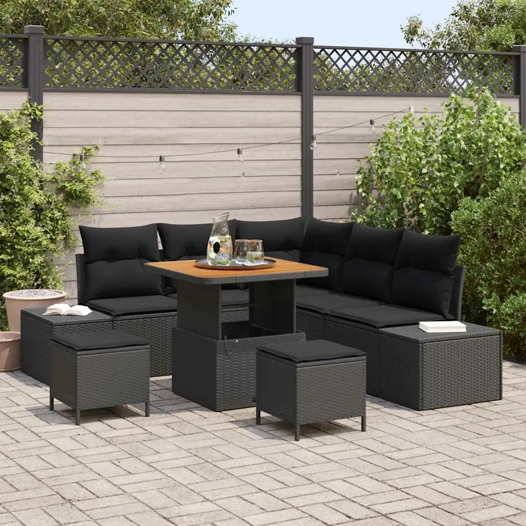 vidaXL Set Divano da Giardino con archiviazione 8 pcs Nero Poly Rattan
