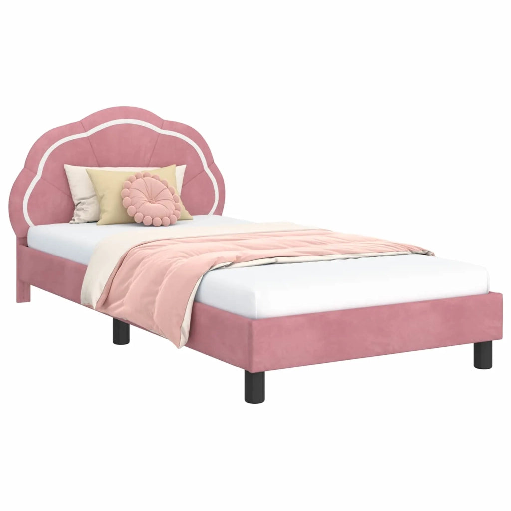 Struttura letto bambini con testata-Giroletto per bambini Rosa 90 x 190 cm Velluto 304698