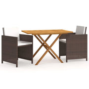 Set da Pranzo per Giardino 3 pz | Set Salotto da Giardino con Cuscini Marrone
