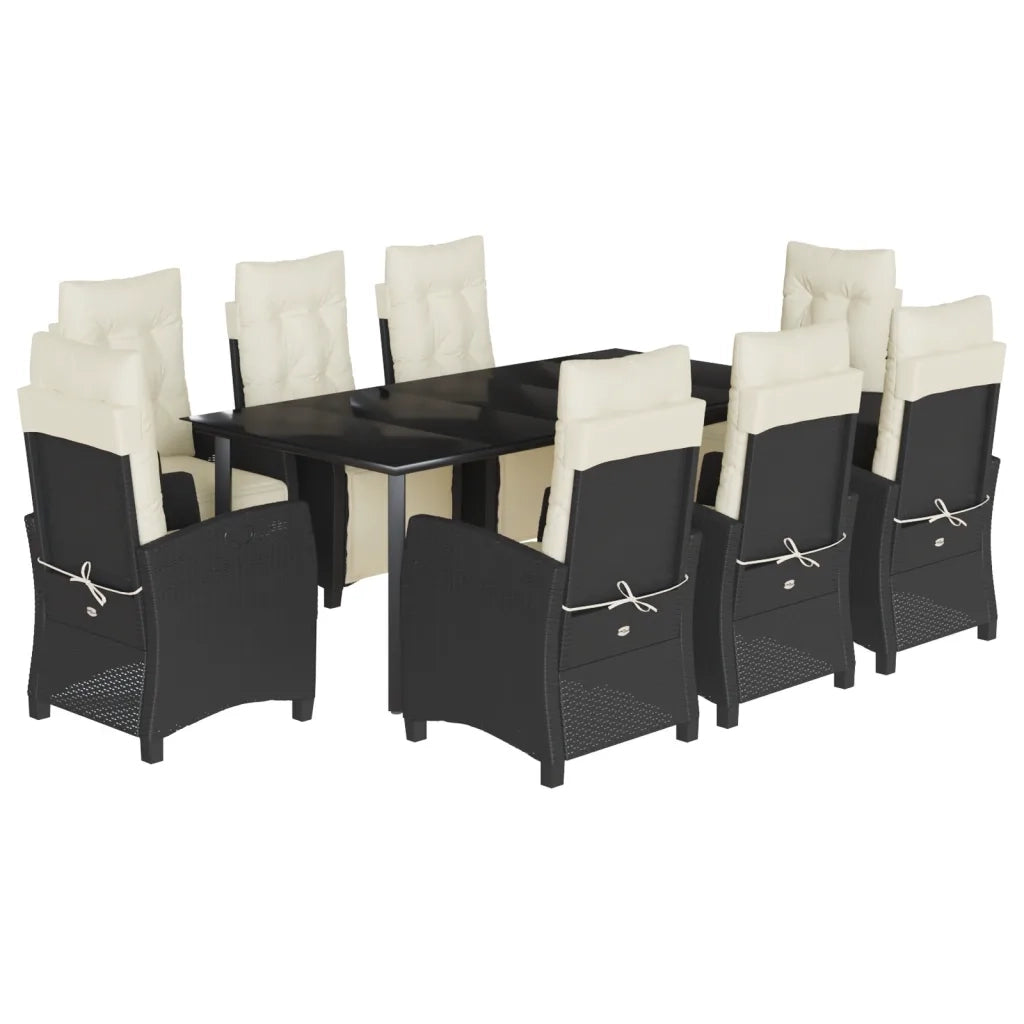 Set da Pranzo da Giardino 9 pz con Cuscini Nero in Polyrattancod mxl 111084