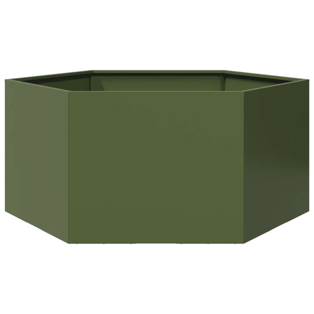 Fioriera | Cassetta per fiori | Vaso da Giardino Verde Oliva Esagono 104x90x45 cm Acciaio