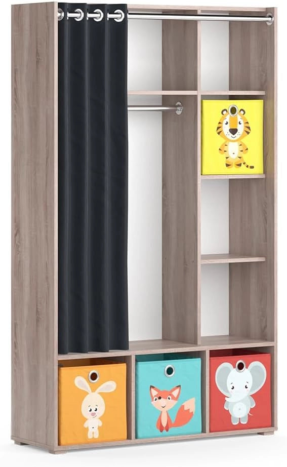 Guardaroba per bambini Luigi, Grigio, 105.8 x 178.1 cm Con scatole pieghevoli (colorate), combinabile con altri mobili della serie Luigi
