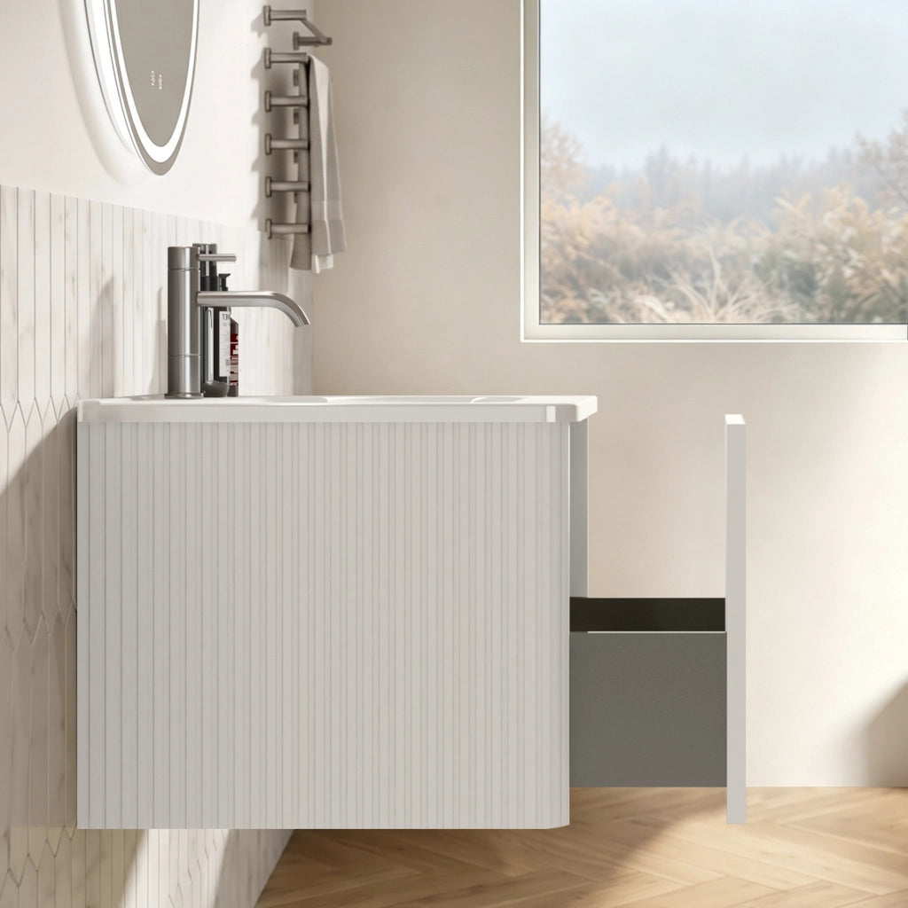 Mobile da bagno con lavabo integrato e specchio LED - per bagno - bianco