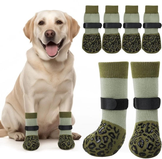 Calzature Antislip per Cani - 2 Paia con Cinturino Regolabile (Verde, S)