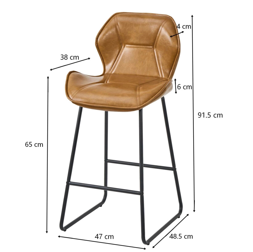 2 sgabelli da bar 47 x 48,5 x 91,5 cm in similpelle cognac marrone per cucina
