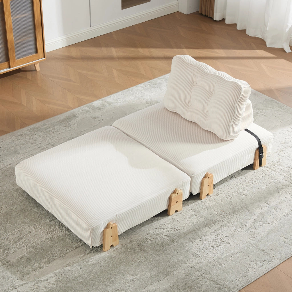 Poltrona letto 90x86x84 cm trasformabile in velluto a coste beige