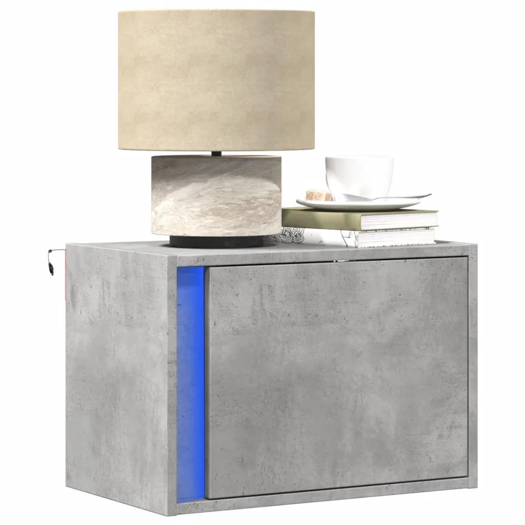 Comodino a Parete con Luci LED-Tavolino da notte sospeso Grigio Cemento 189367
