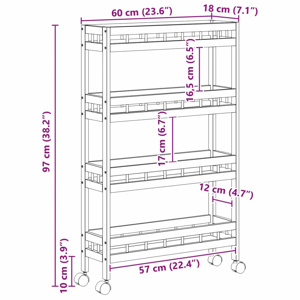 Carrello da Cucina con Ruote Naturale 60 x 18 x 97 cm Bamb¨´ CFW6439585