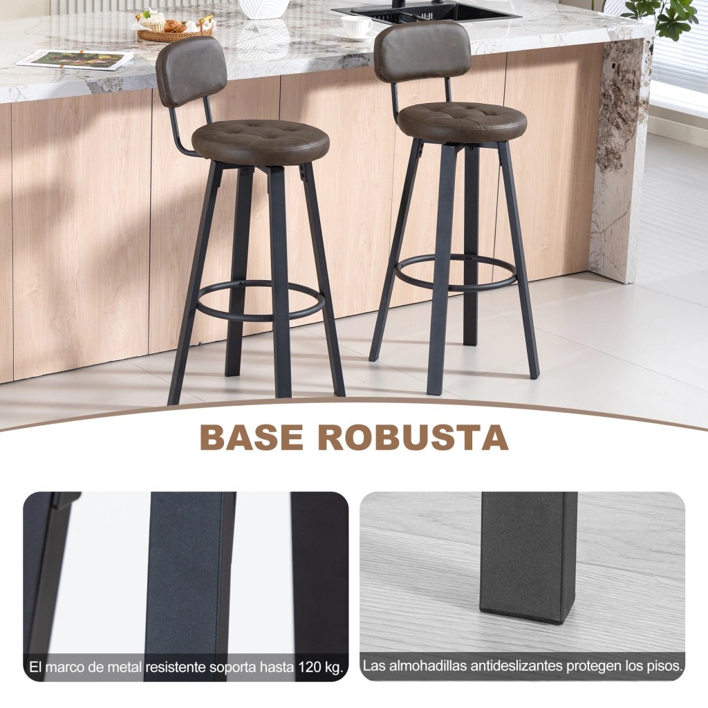 Sgabello Alto Girevole ¨C Xylo ¨C PU Marrone Scuro con Schienale e Poggiapiedi Metallo Set 2 Pezzi