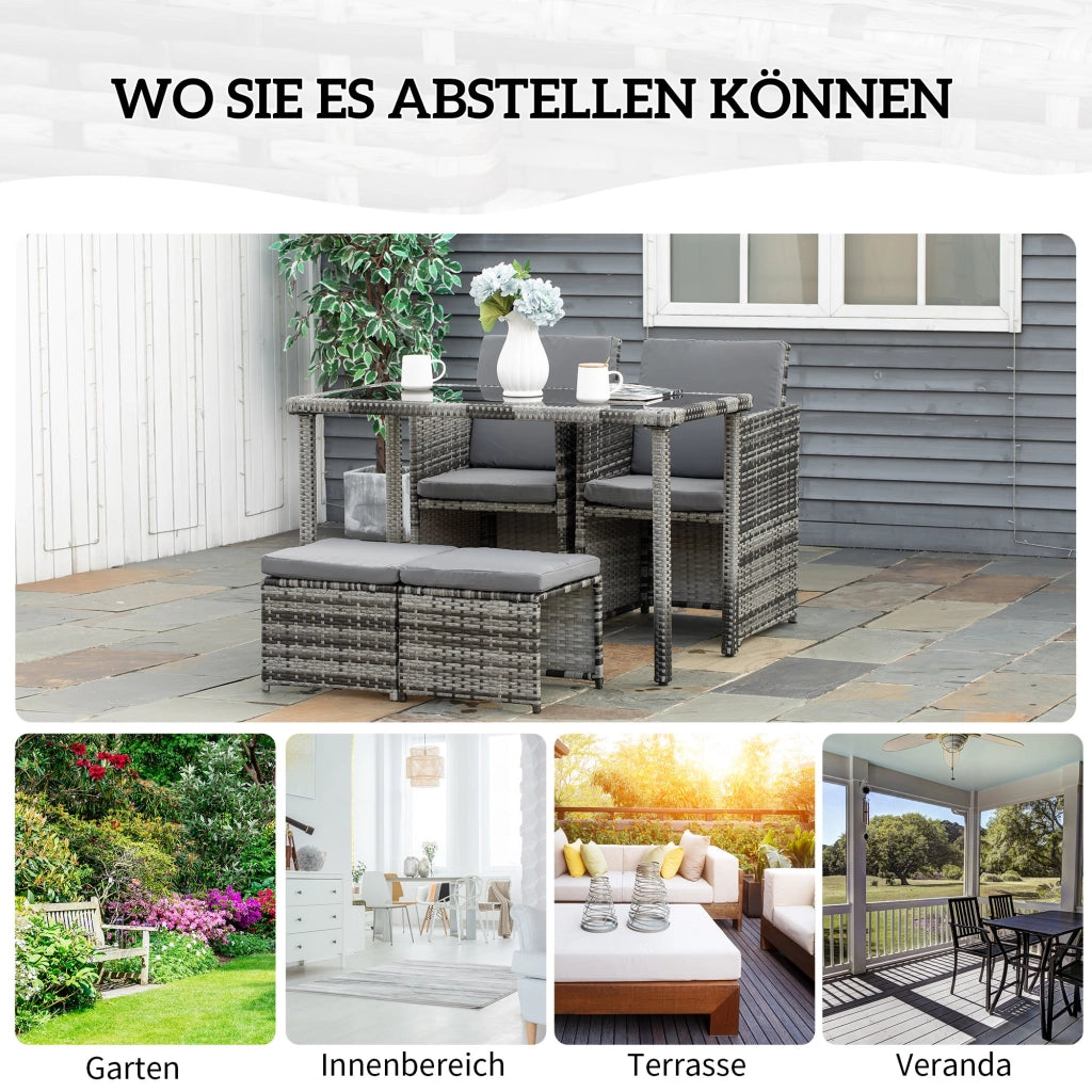 Set tavolo sedie polyrattan per esterni 4 posti con cuscini grigio ¨C zephmum ¨C 120x120x75