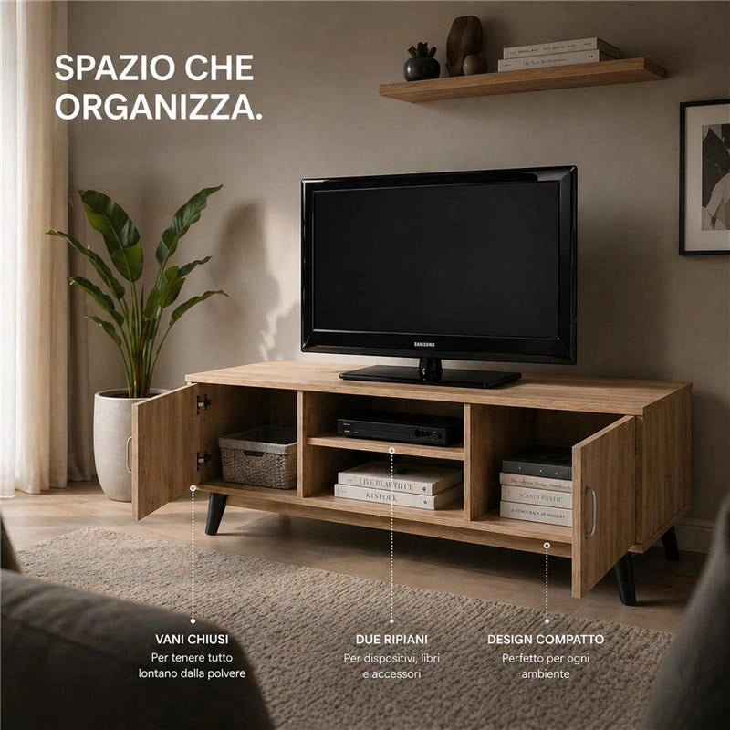 MOBILE TV IN MDF COLOR ROVERE CON DUE ANTE E DUE RIPIANI MISURE: 140X38X44CM