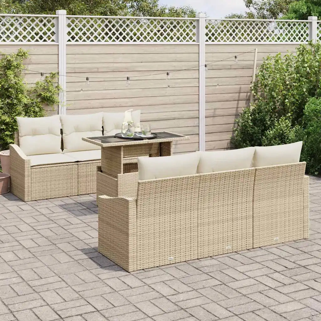 Set Divano da Giardino 7 pcs Beige Poly Rattan 3357664