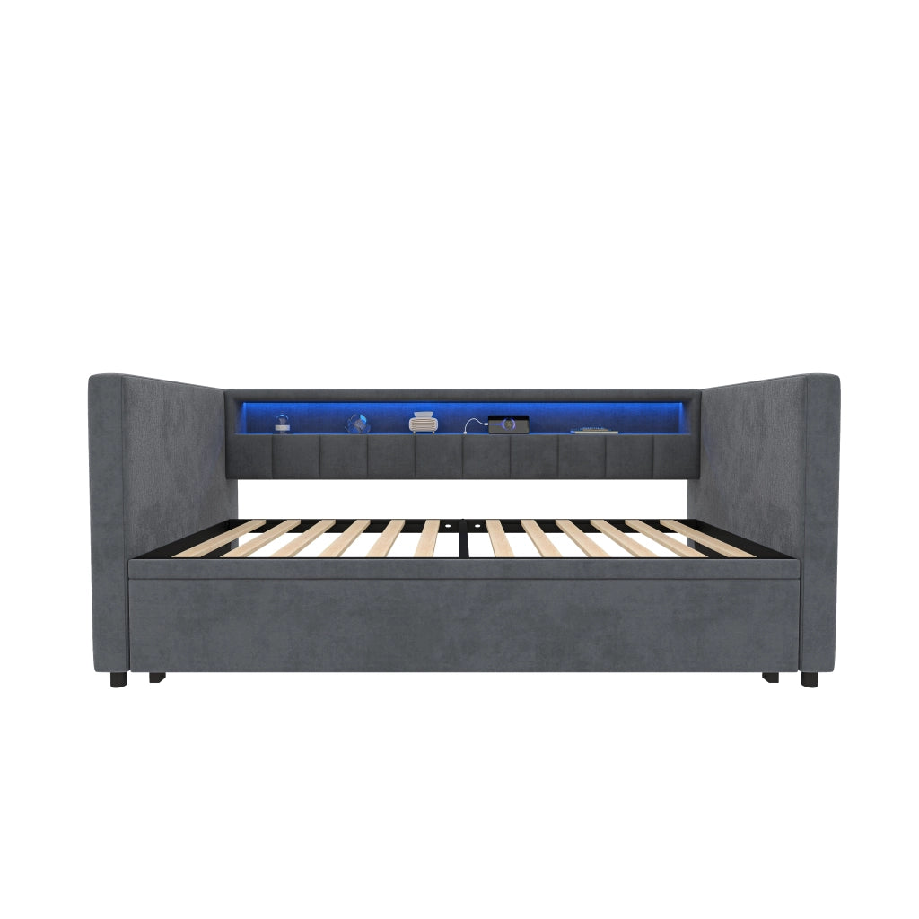Divano letto multifunzionale - Zephmum - 90x190 cm - Grigio - USB-C, LED, Stoccaggio