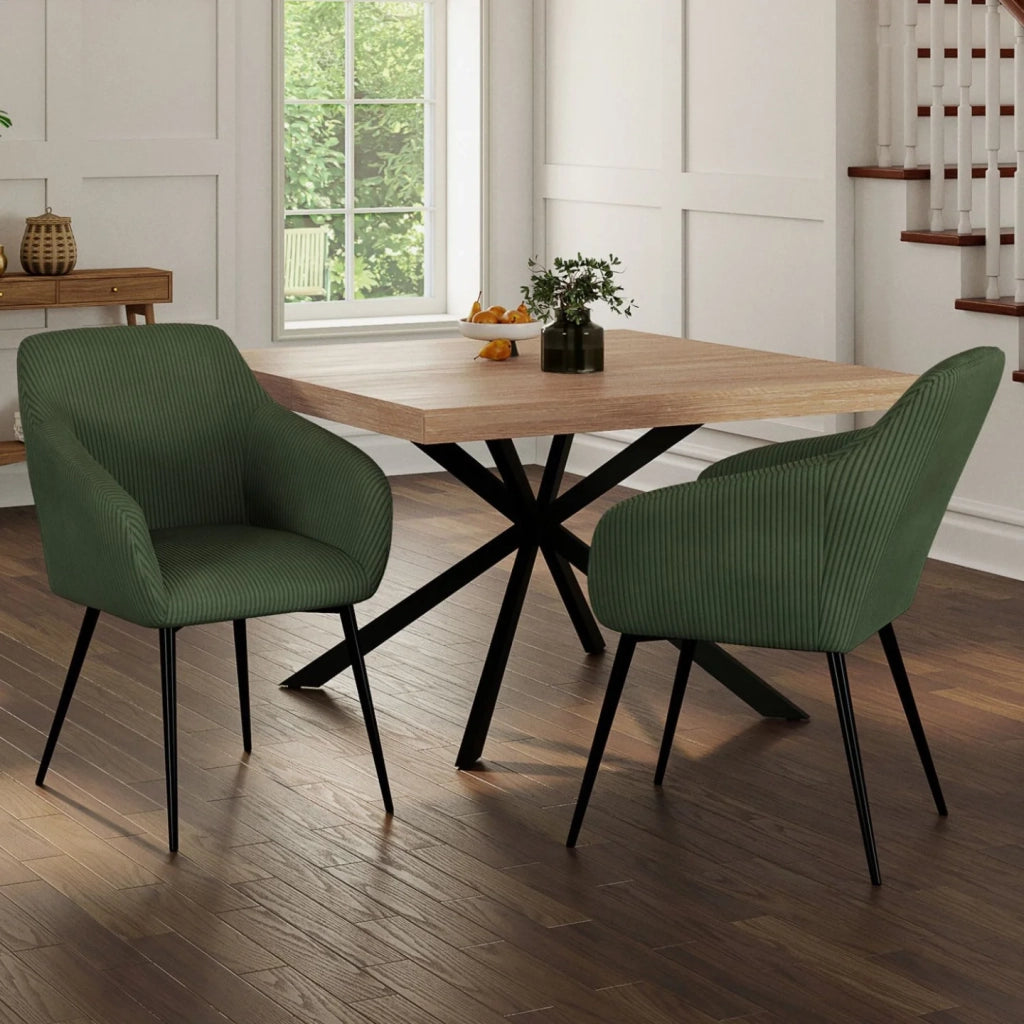 IDMarket - Set di 2 sedie e poltrone da pranzo JANY in velluto a coste color kaki