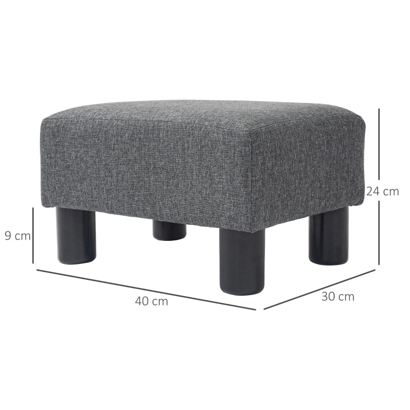 Sgabello imbottito in lino effetto naturale, design rettangolare, colore grigio scuro, 40 x 30 x 24 cm